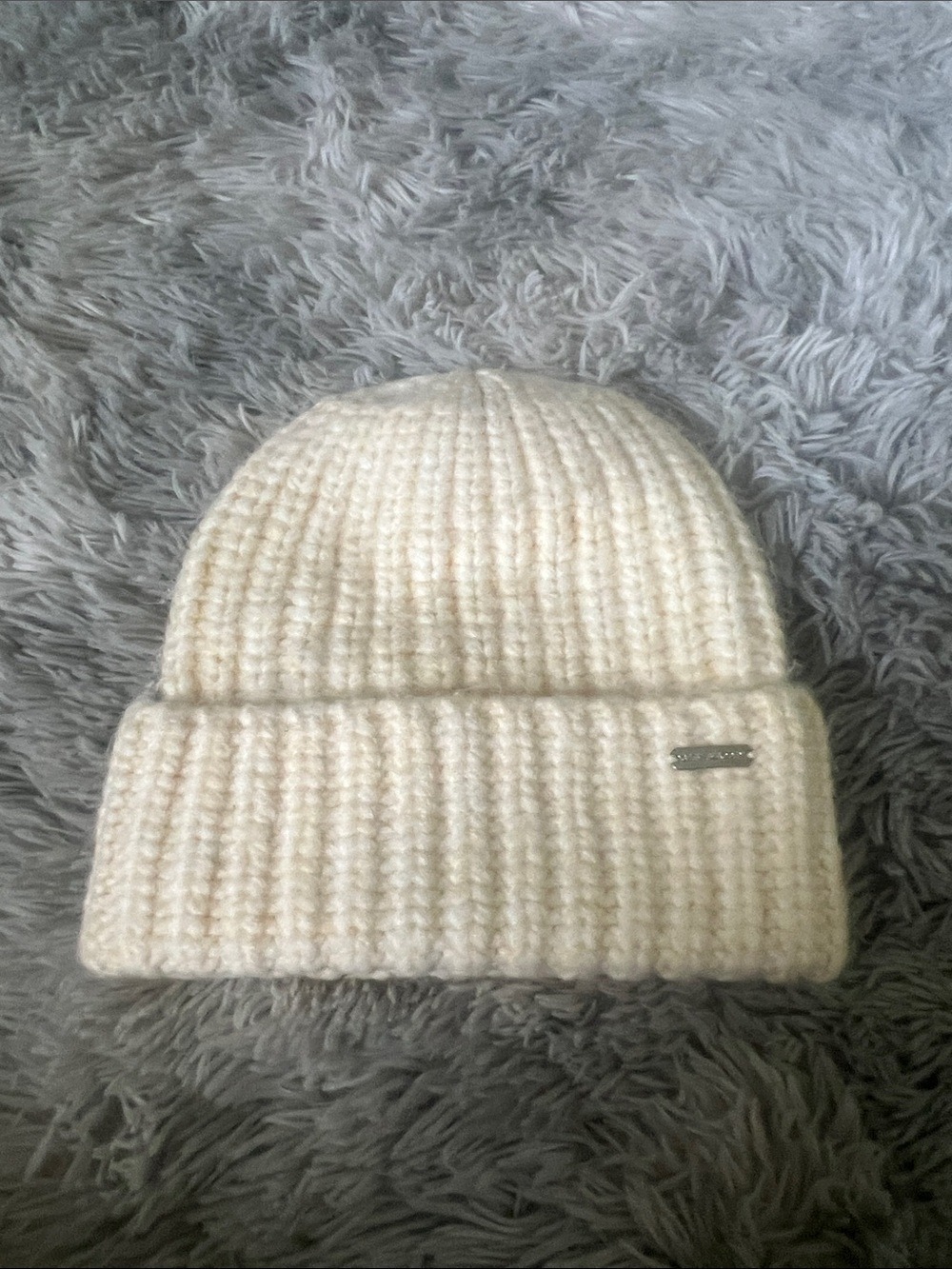Steve Madden Cream Ribbed Knit Beanie